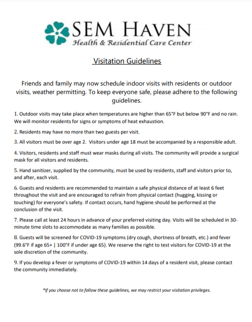 April 2021 Visitation Guidelines